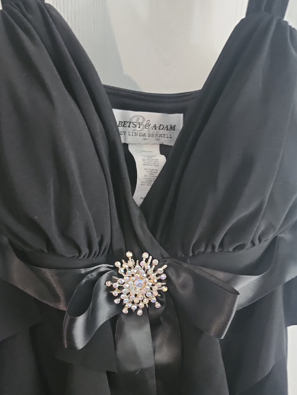 Betsy & Adam Black Ruffle Maxi Dress with Jeweled Accent - Picture 7 of 7